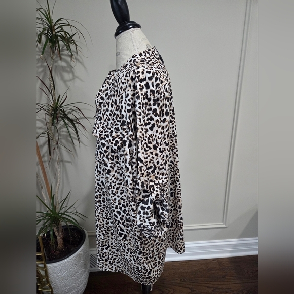 NWT Calvin Klein Leopard Print Blouse Sz.3XL long Sleeve Roller Up - Picture 3 of 11
